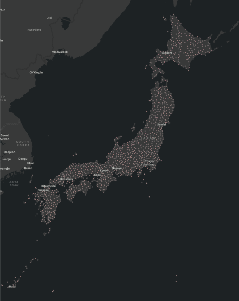 Power BIでマッピングしたアメダスの所在地