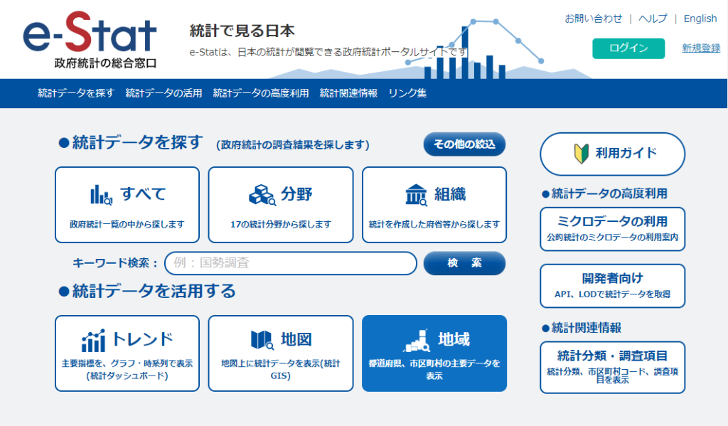 「統計データを活用する」の「地域」をクリック