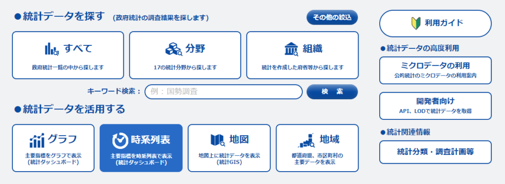 トップ画面から「時系列表」をクリックする