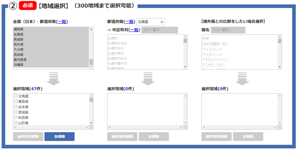 地域選択で都道府県を選択