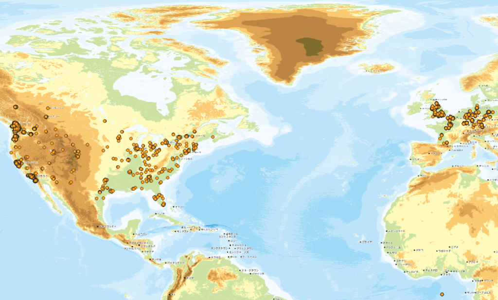 AdventureWorksのPerson.Addressテーブルのジオメトリを地理院地図に重ねている