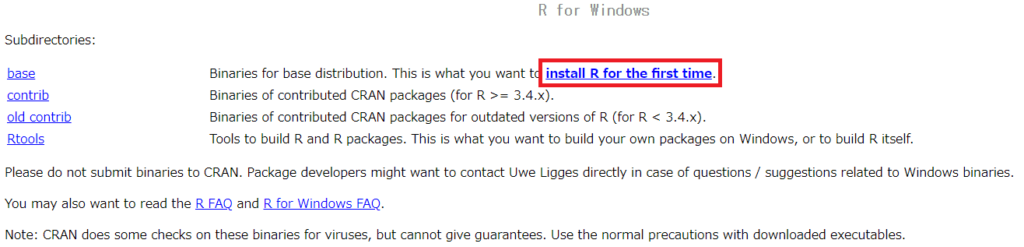 install R for the first timeをクリック