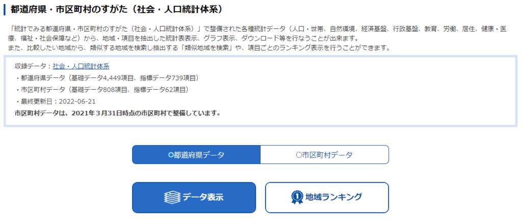 「都道府県データ」の「データ表示」を選ぶ