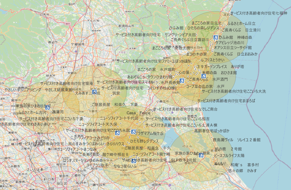 保健所から16km圏内のサービス付き高齢者住宅